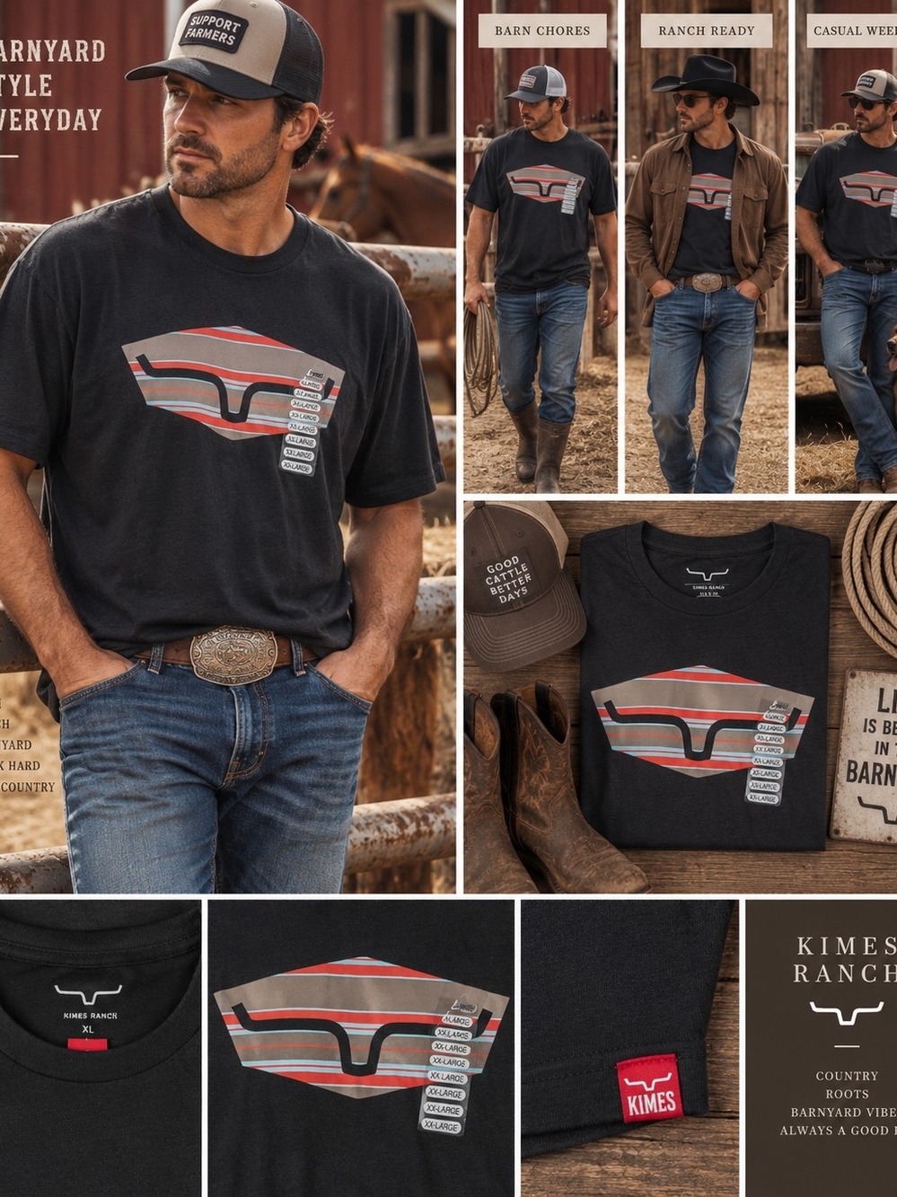 Kimes Ranch Men’s Black Graphic T-Shirt Longhorn Western Cowboy Ranch XXL NWT